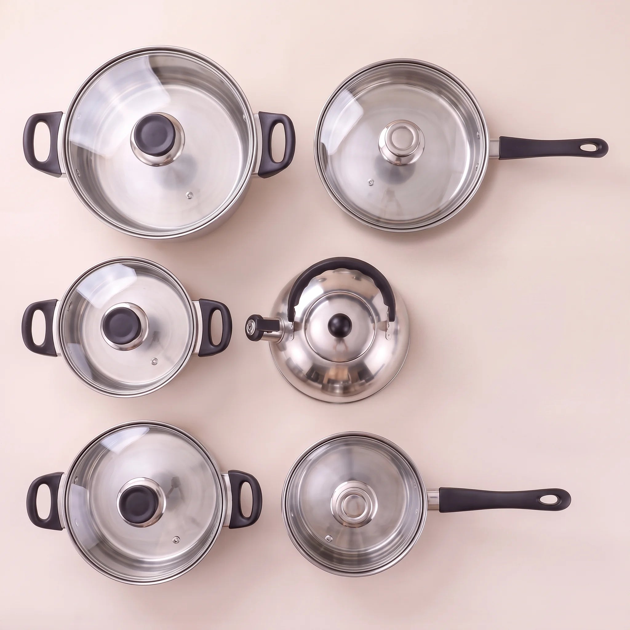 Batterie de cuisine inox 12 pièces avec bouilloire, acier épaissi, induction | Marthe