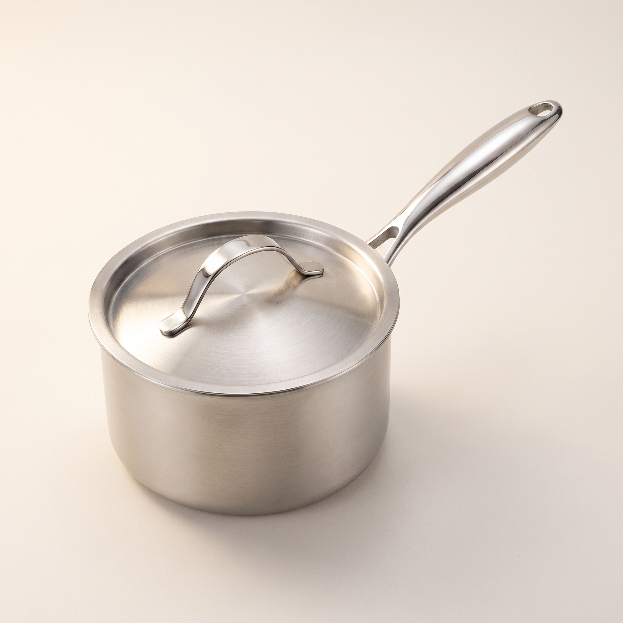 Casserole inox 20 cm Marthe avec son couvercle en acier, vue de trois quarts
